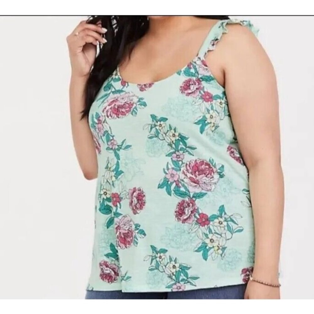 Women's Torrid Floral Ruffle Mint Green Cami Size 2XL